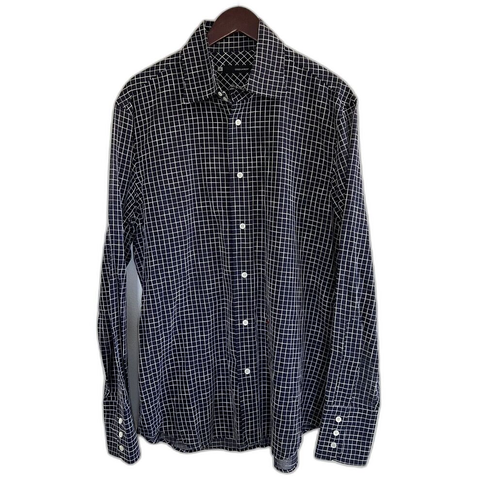 Dsquared2 Mens Checked Dress Shirt Size 56 Navy Blue